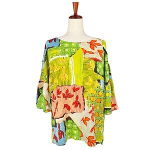 JAMS WORLD Belle Bell-Sleeve Top in Medley Mix Abstract Patchwork Print Size M